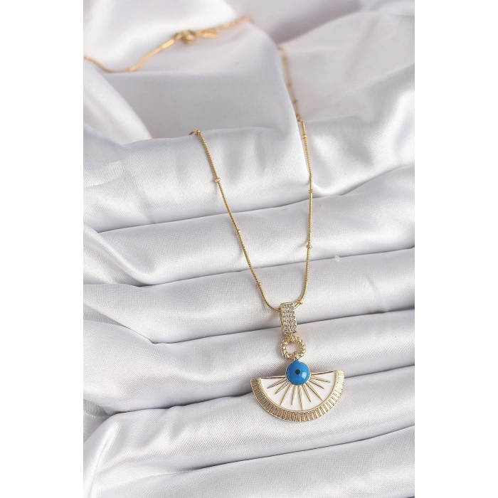 316L Çelik Gold Renk Zincir Zirkon Taş Detaylı Nazar Boncuk Göz Model Kadın Kolye