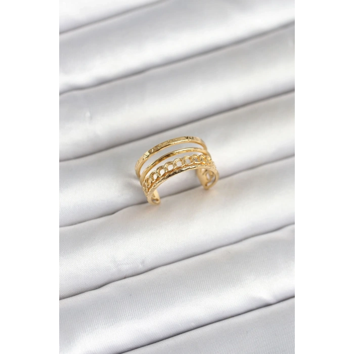316L Çelik Gold Renk Zincirli Vintage Model Kadın Yüzük