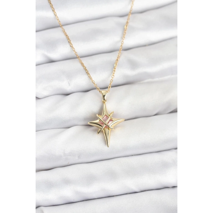 316L Çelik Gold Renk Zirkon Taşlı Kutup Yıldızı Model Kadın Kolye