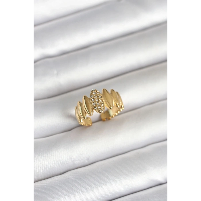 316L Çelik Gold Renk Zirkon Taşlı Vintage Model Kadın Yüzük