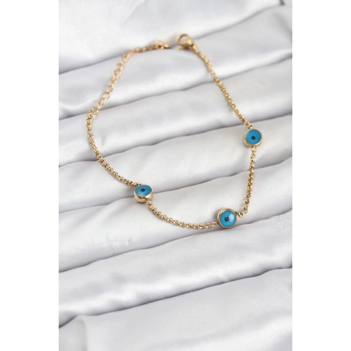 316L Çelik Gold Renkli Nazar Boncuk Model Kadın Bileklik