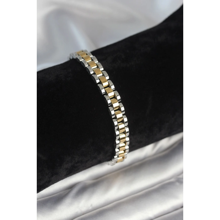 316L Çelik Gold ve Gümüş Renk 7 mm Kalınlık Erkek Bileklik