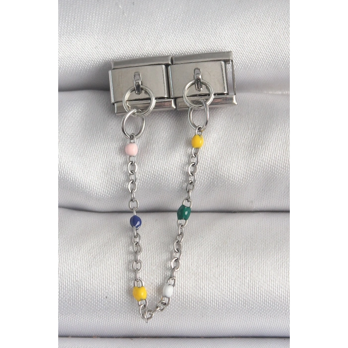 316L Çelik Gümüş Renk 2Li Sallantı Zincir Model Nomination Charm