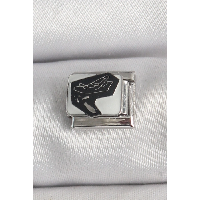 316L Çelik Gümüş Renk Beyaz Siyah Uçak İşlemeli Portre Model Nomination Charm