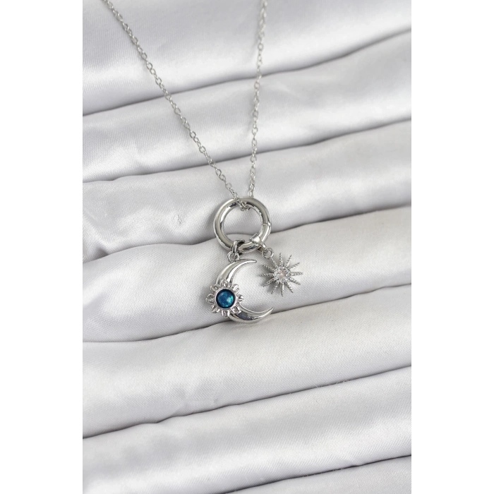 316L Çelik Gümüş Renk Gece Gündüz Tema Charmlı Kadın Kolye