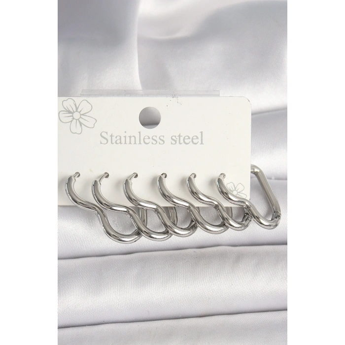 316L Çelik Gümüş Renk Kalp Model Kadın Küpe Seti