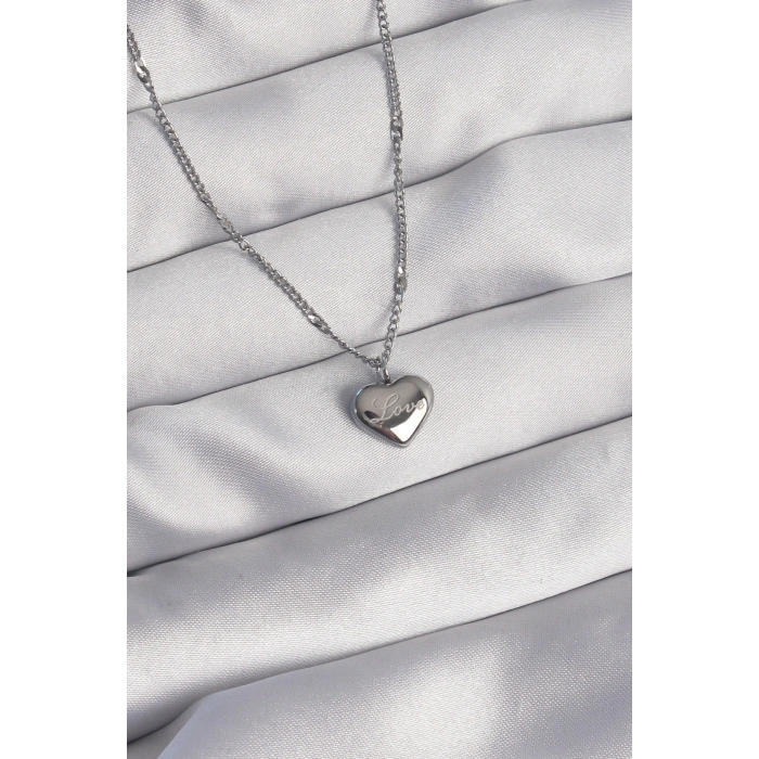 316L Çelik Gümüş Renk Kalp Model Love Kolye