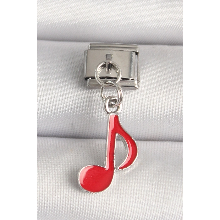 316L Çelik Gümüş Renk Kırmızı Müzik Nota Model Nomination Charm