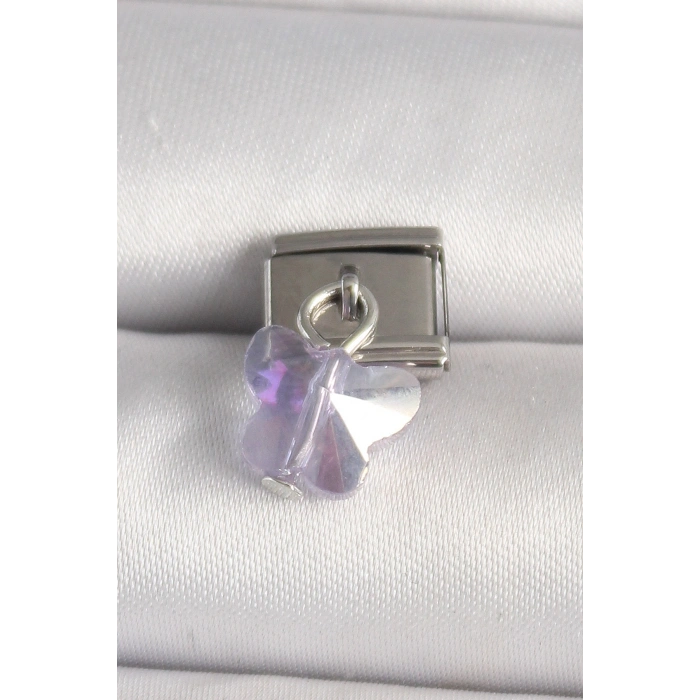 316L Çelik Gümüş Renk Mor Zirkon Taşlı Nomination Charm