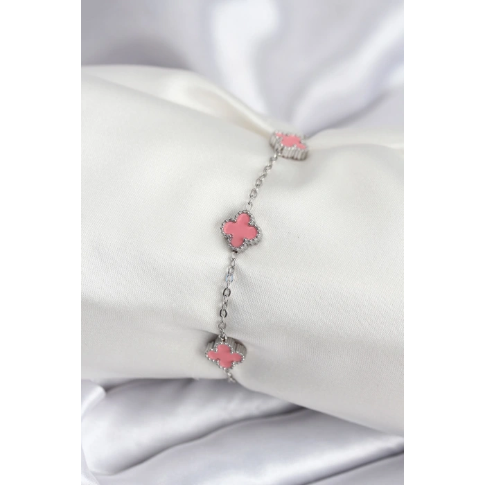 316L Çelik Gümüş Renk Pembe Baby Boy Yonca Kadın Bileklik