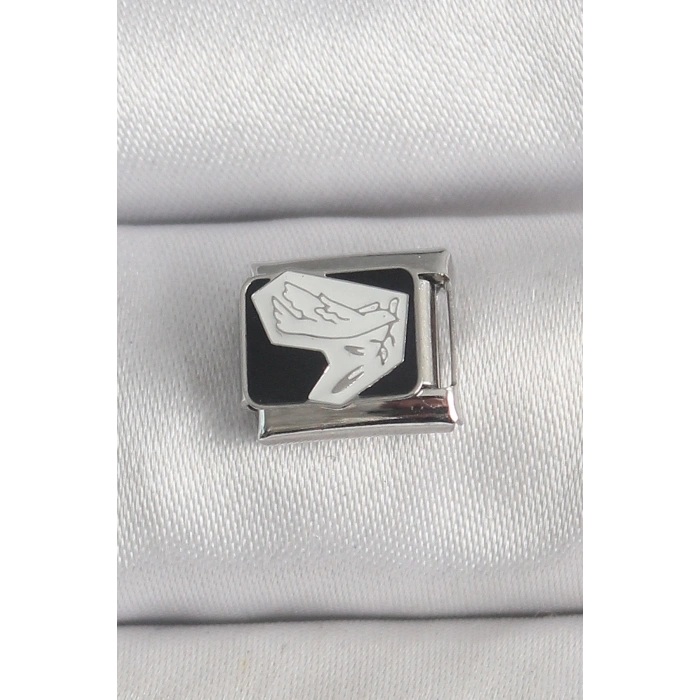 316L Çelik Gümüş Renk Siyah Beyaz Kuş İşlemeli Nomination Charm