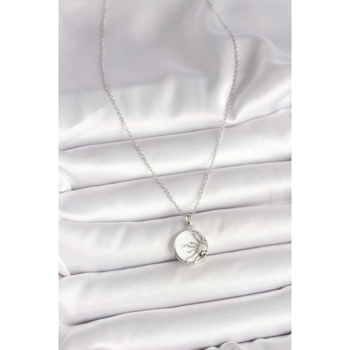 316L Çelik Gümüş Renk Zincir Beyaz Mineli Gün Batımı Model Kadın Kolye