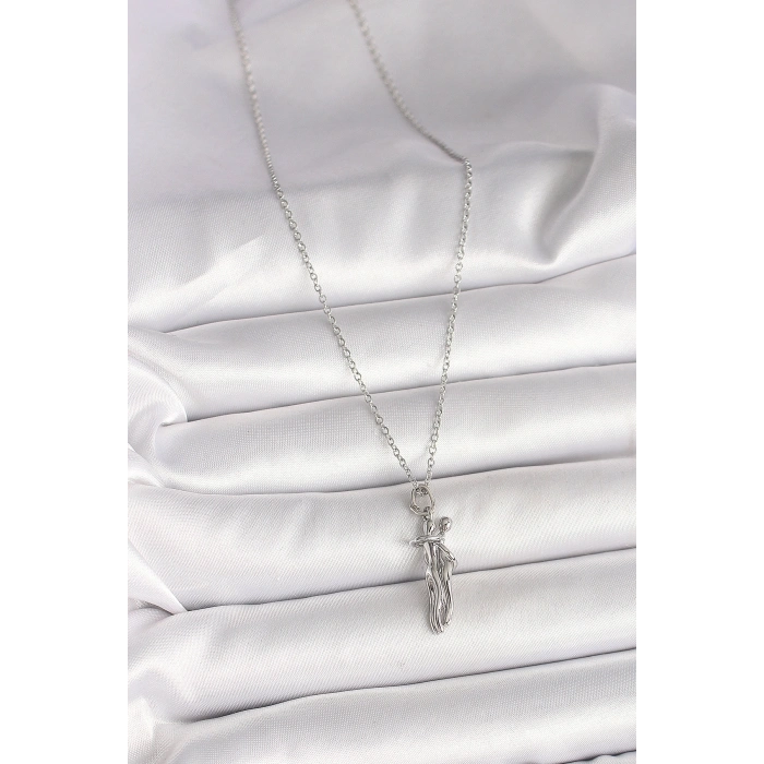 316L Çelik Gümüş Renk Zincir Sarılma Model Kadın Kolye