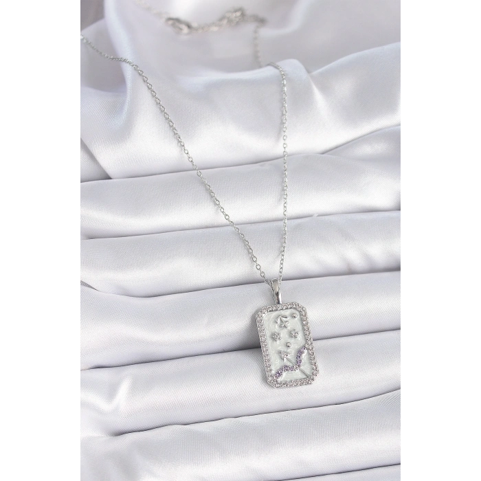 316L Çelik Gümüş Renk Zincir Yay Burcu Zirkon Taşlı Kadın Kolye