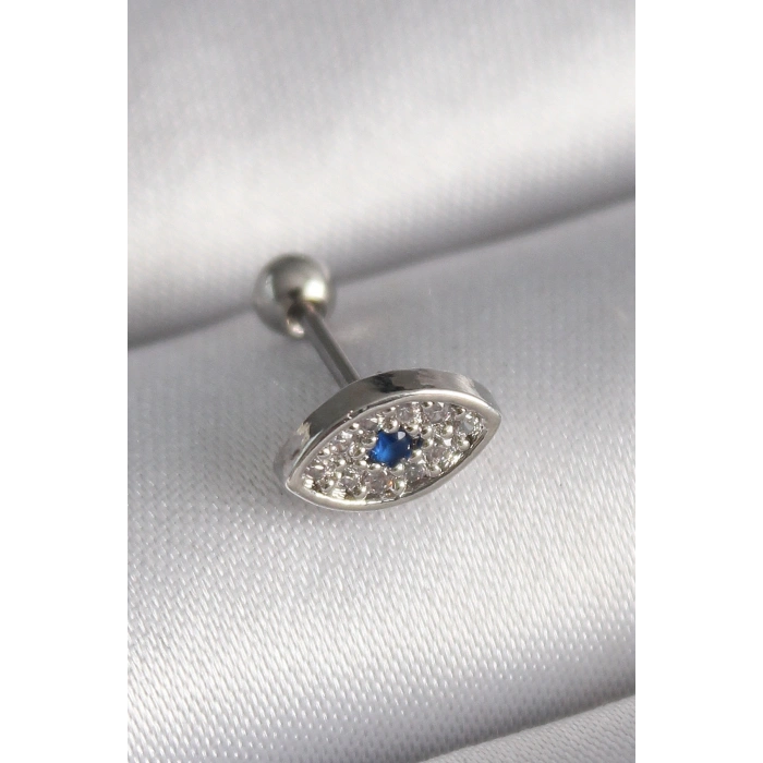 316L Çelik Gümüş Renk Zirkon Taşlı Göz Tragus Piercing