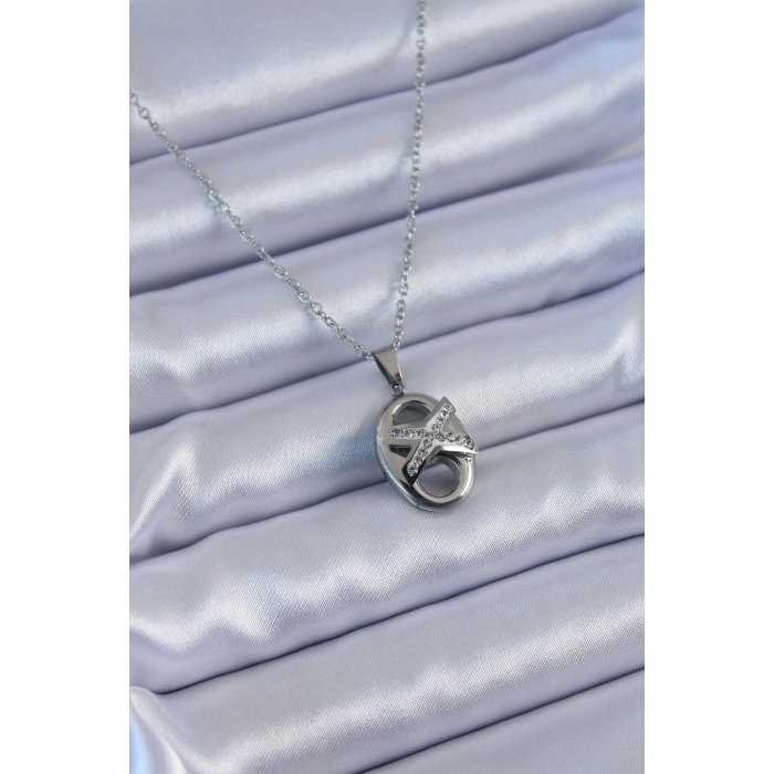 316L Çelik Gümüş Renk Zirkon Taşlı Kadın Kolye