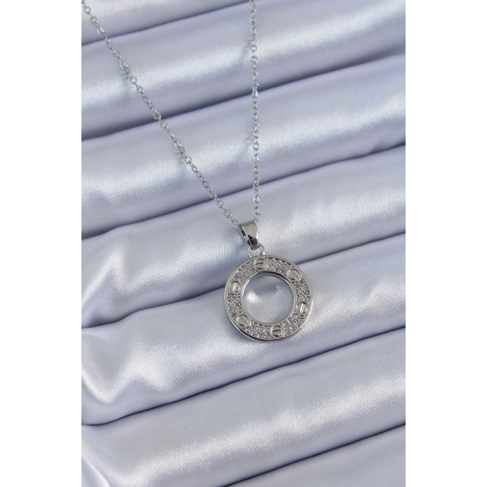 316L Çelik Gümüş Renk Zirkon Taşlı Model Kadın Kolye