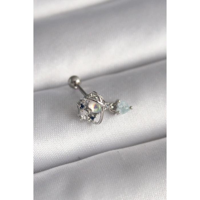 316L Çelik Gümüş Renk Zirkon Taşlı Sallantı Kalp Detay Tragus Piercing