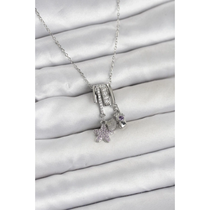 316L Çelik Gümüş Zirkon Taşlı Deniz Tema Charmlı Kadın Kolye