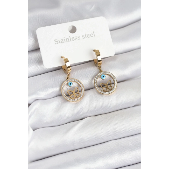 316L Çelik Halka Kelebek Kadın Küpe