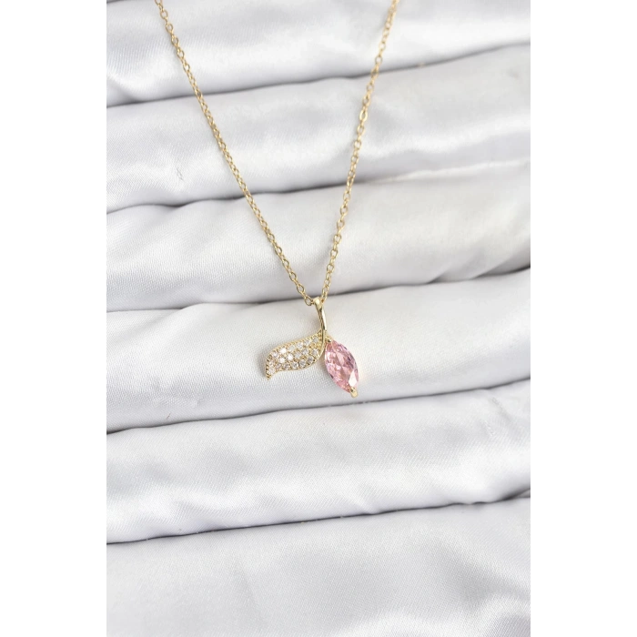 316L Çelik Zincir Gold Renk Balık Kuyruğu Model Zirkon Taşlı Kadın Kolye