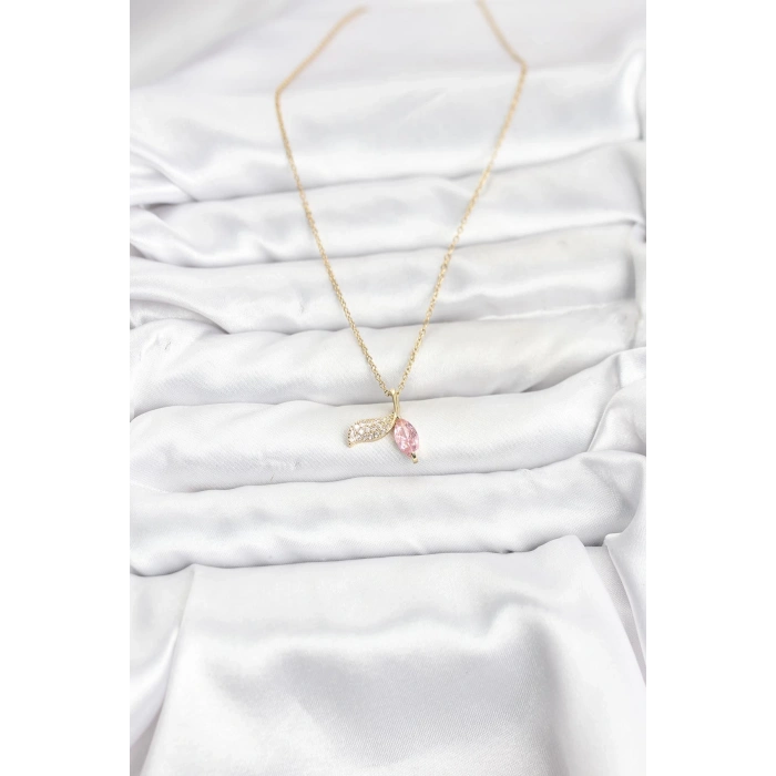 316L Çelik Zincir Gold Renk Balık Kuyruğu Model Zirkon Taşlı Kadın Kolye