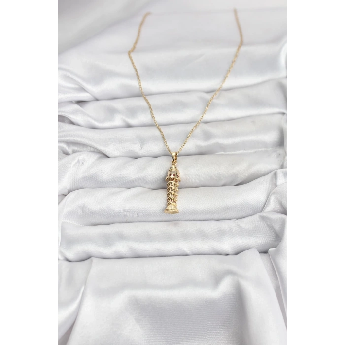 316L Çelik Zincir Gold Renk Balık Model Zirkon Taşlı Kadın Kolye