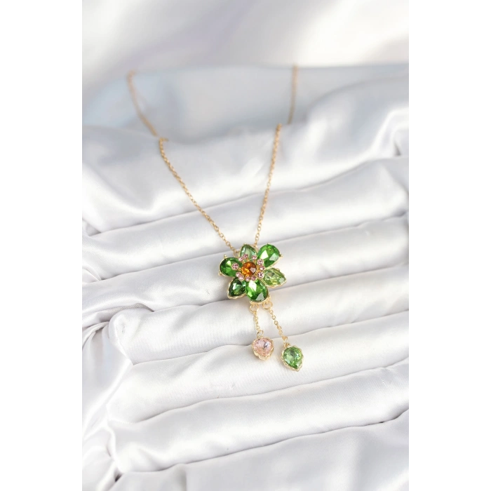 316L Çelik Zincir Gold Renk Çiçek Model Sallantılı Kadın Kolye