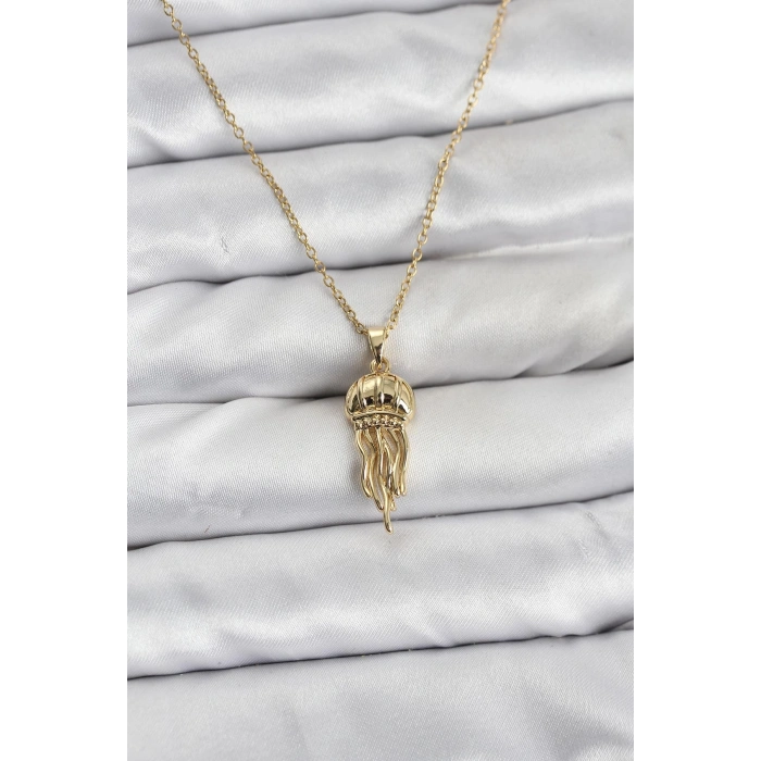 316L Çelik Zincir Gold Renk Deniz Anası Model Zirkon Taşlı Kadın Kolye