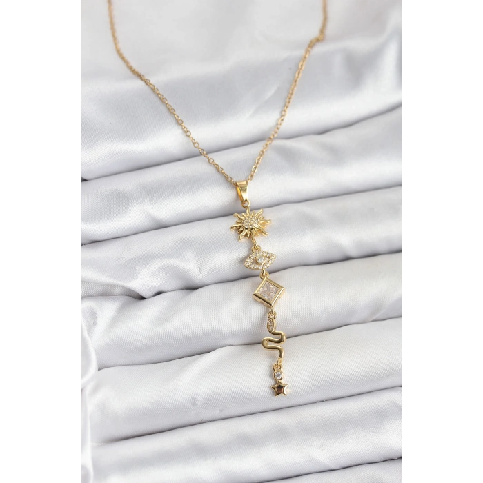 316L Çelik Zincir Gold Renk Güneş ve Enerji Model Kadın Y Kolye