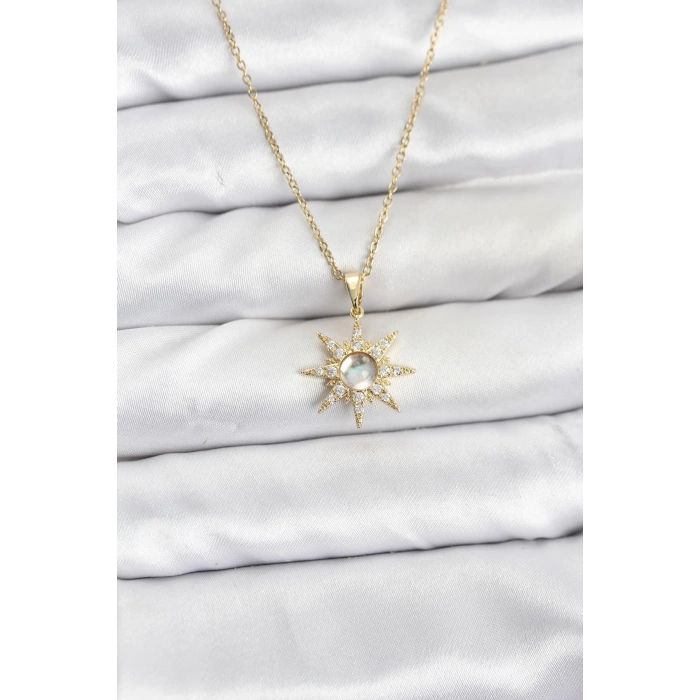 316L Çelik Zincir Gold Renk Kutup Yıldızı Model Zirkon Taşlı Kadın Kolye