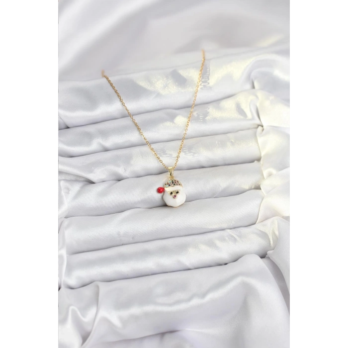 316L Çelik Zincir Gold Renk Şapkalı Kardan Adam Kafası Model Yılbaşı Temalı Kadın Kolye