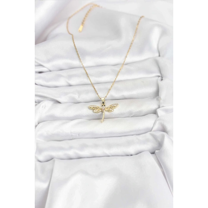 316L Çelik Zincir Gold Renk Yusufçuk Model Kadın Kolye