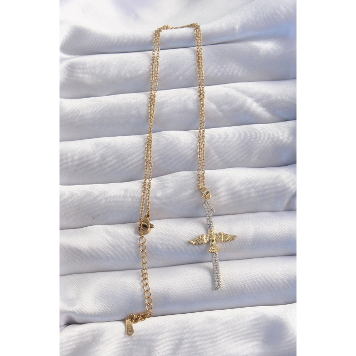 316L Çelik Zincir Gold Renkli Zirkon Taşlı Anka Kuşu Kolye