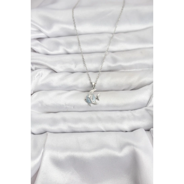 316L Çelik Zincir Gümüş Renk Balık Model Zirkon Taşlı Kadın Kolye