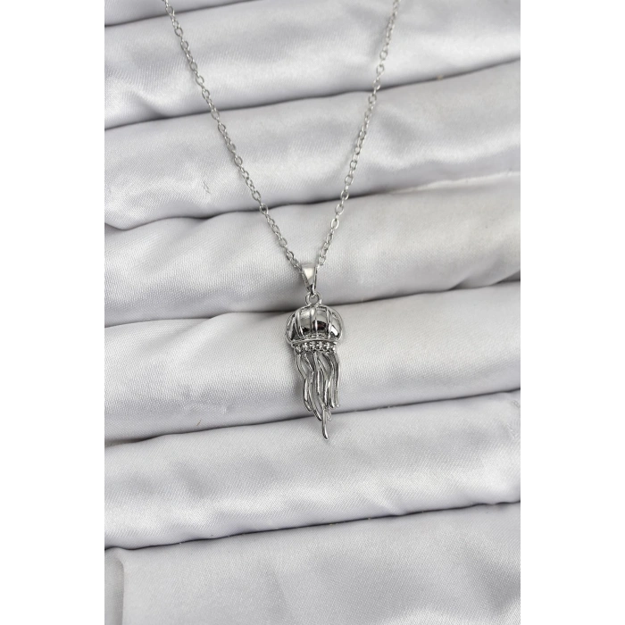 316L Çelik Zincir Gümüş Renk Deniz Anası Model Zirkon Taşlı Kadın Kolye