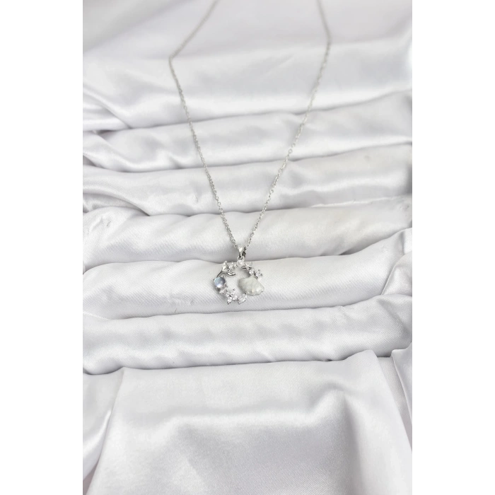316L Çelik Zincir Gümüş Renk Deniz Tema Model Zirkon Taşlı Kadın Kolye