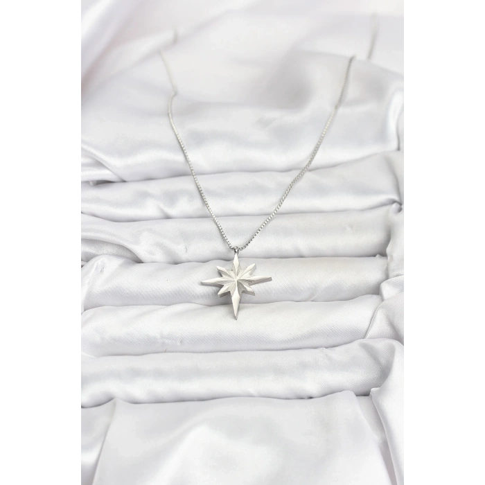 316L Çelik Zincir Gümüş Renk Kutup Yıldızı Model 60 cm Zincir Kadın Kolye