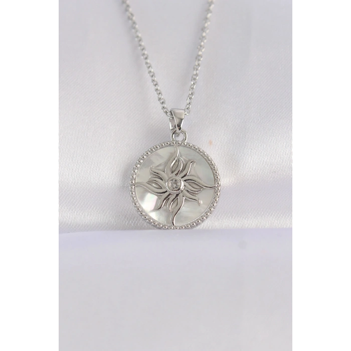 316L Çelik Zincir Gümüş Renk Oval Tasarımlı Güneş Kolye