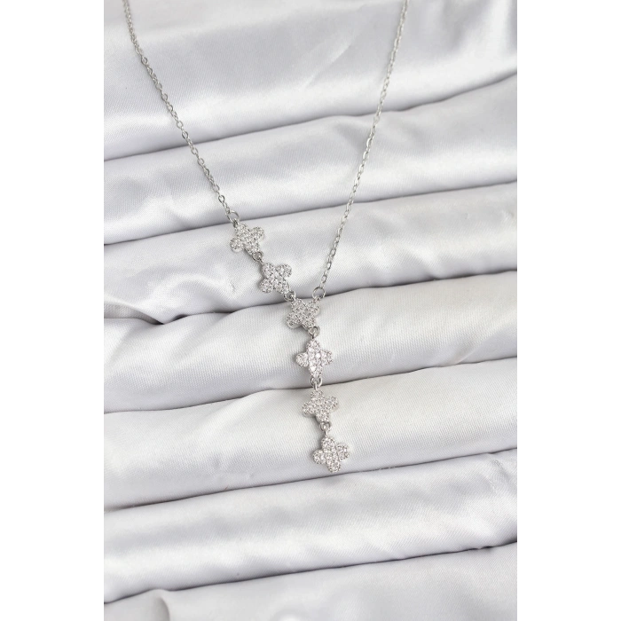 316L Çelik Zincir Gümüş Renk Yonca Model Kadın Kolye