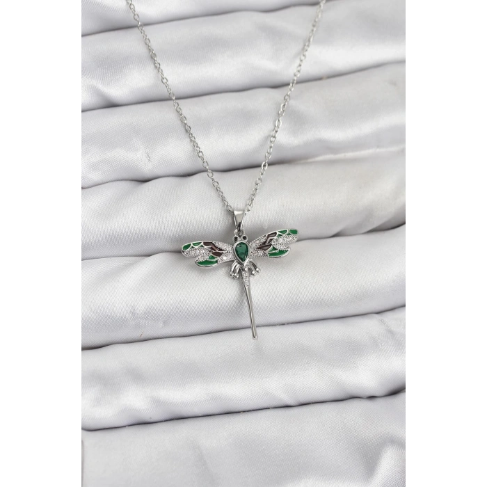 316L Çelik Zincir Gümüş Renk Yusufçuk Model Zirkon Taşlı Kadın Kolye