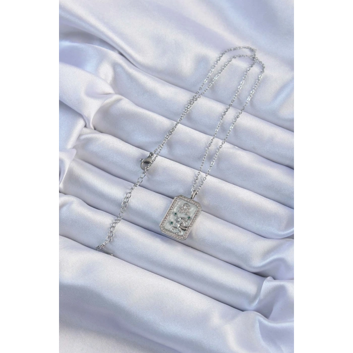 316L Çelik Zincir Gümüş Renk Zirkon Taşlı Aslan Figürlü Tarot Kolye