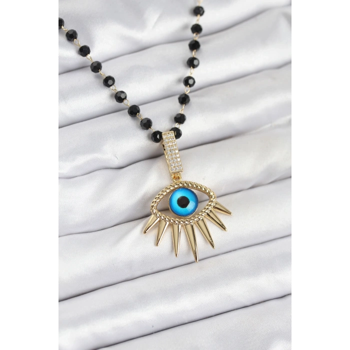 316L Çelik Zincir Kristal Boncuklu Göz Model Kadın Kolye