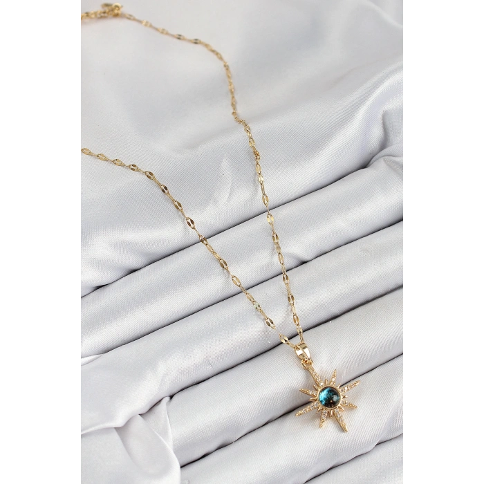 316L Çelik Zirkon Taşlı Kutup Yıldızı Model Gold Renk Kadın Kolye