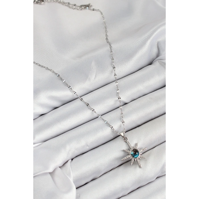 316L Çelik Zirkon Taşlı Kutup Yıldızı Model Gümüş Renk Kadın Kolye