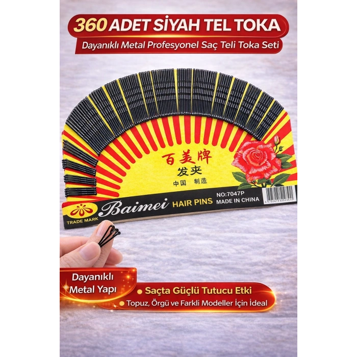 360 Adet Siyah Tel Toka Saç Tokası – Dayanıklı Metal Profesyonel Saç Teli Toka Seti