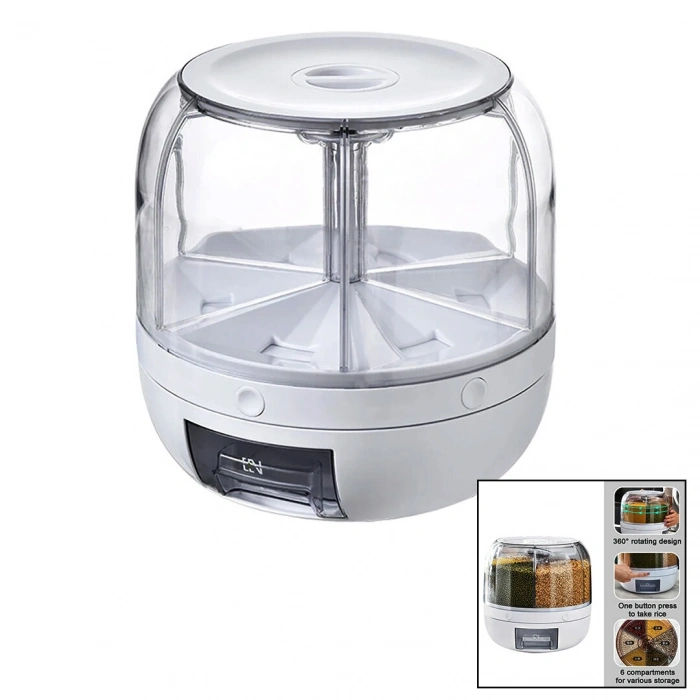 360° DÖNEBİLEN GIDA ORGANİZERİ 6 BÖLMELİ - 6KG. OTOMATİK DÜĞME MUSLUK