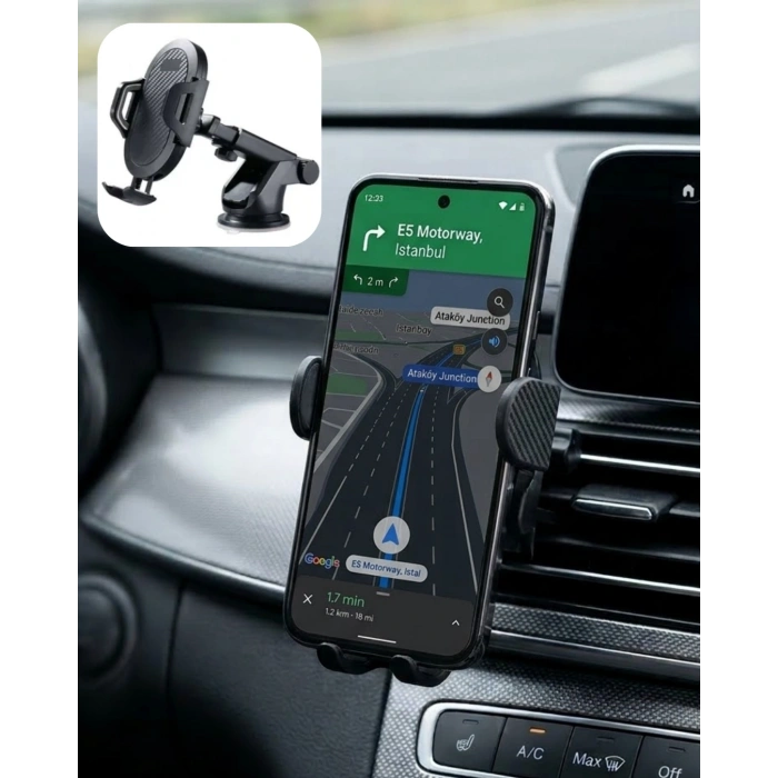 360° Döner Araç Telefon Tutucu Otomatik Kilit Mekanizmalı Stand