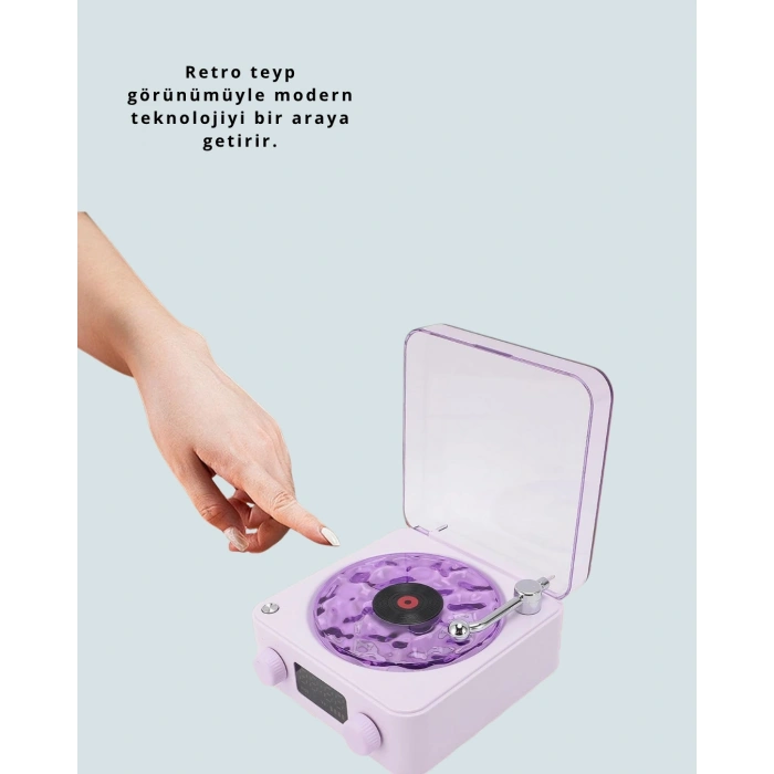 360° Sesli Kablosuz Hoparlör – Retro Tasarım ve Projektör Işığı