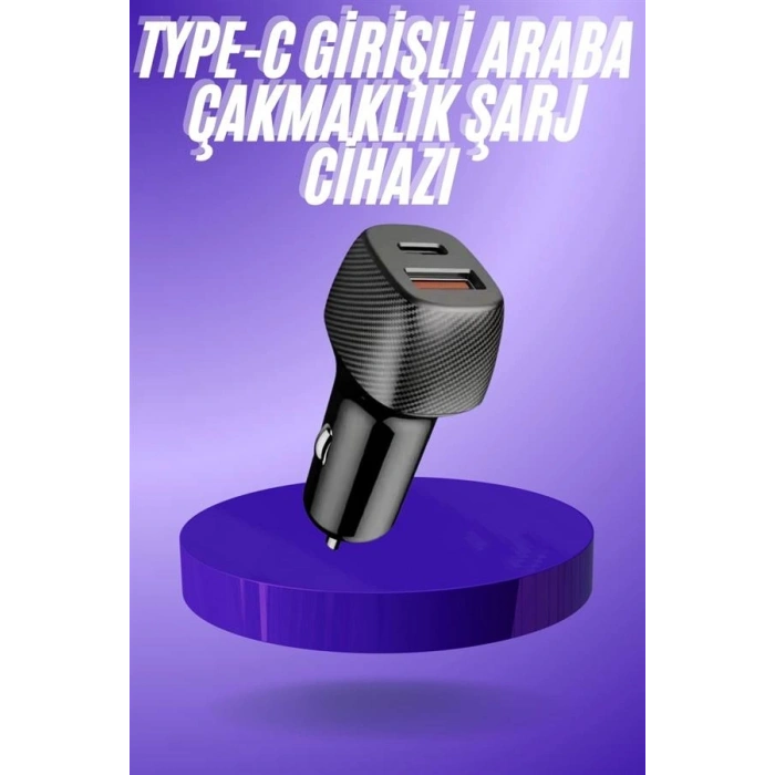 38W USB Type-C Girişli Oto Çakmaklık Araç İçi Hızlı Şarj Çakmaklık Şarj Aleti